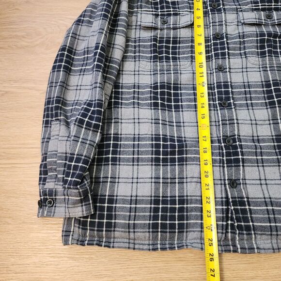 LL Bean Fleece Lined Flannel Shacket Mens L REG Traditional Fit Blue Plaid - Picture 3 of 14